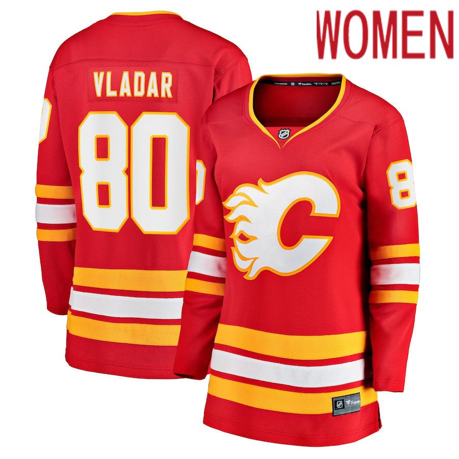 Women Calgary Flames #80 Daniel Vladar Fanatics Branded Red Home Breakaway Player NHL Jersey